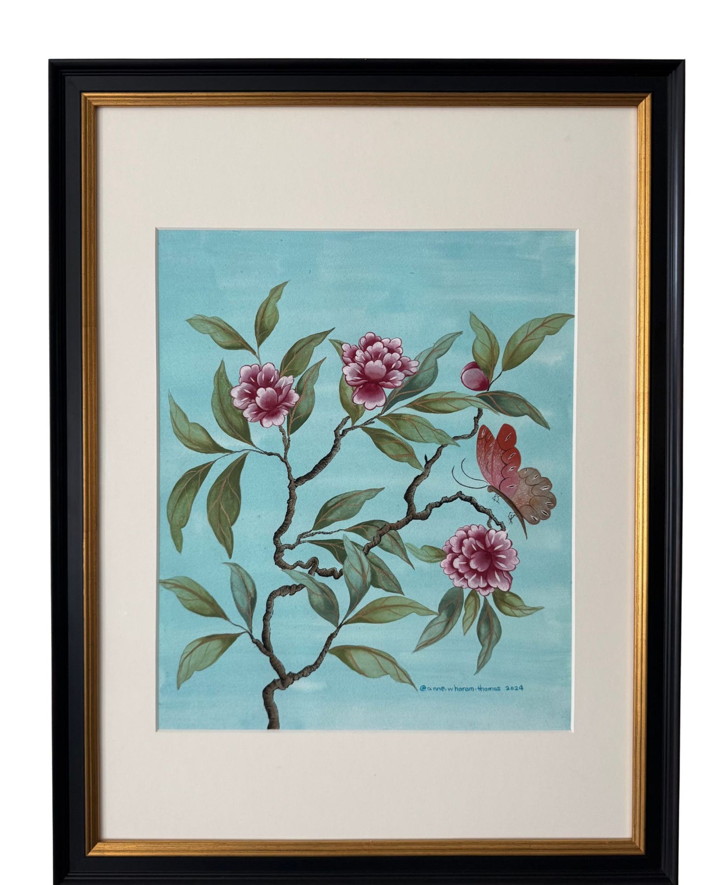 Pink Peonies on Robin's Egg Blue