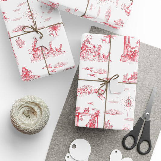 Nativity Toile Fine Art Wrapping Paper in Christmas Red