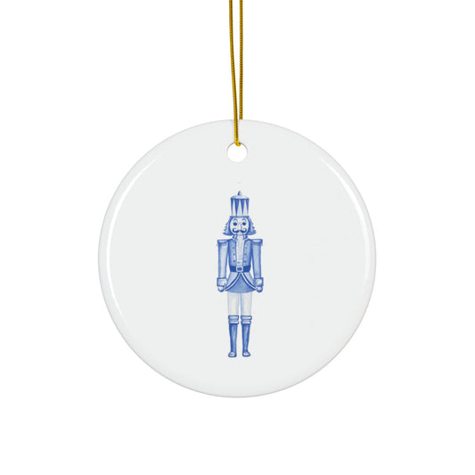 "Nutcracker in Blue" Ceramic Ornament, Circle Shape