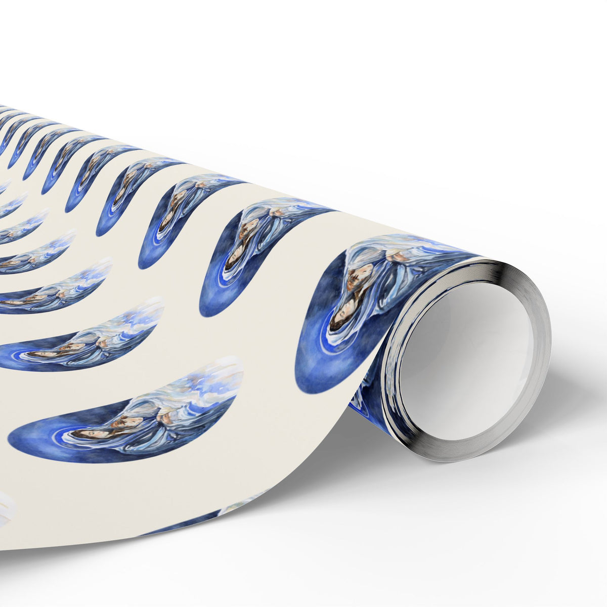 Madonna and Child Wrapping Paper | Blue Ovals over Ivory Ground