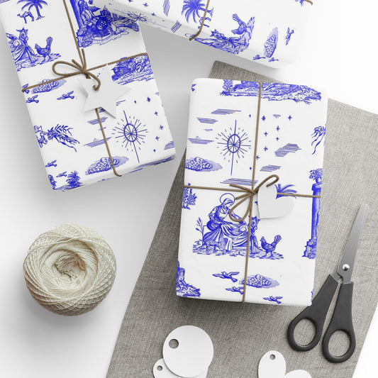 Nativity Toile Fine Art Wrapping Paper | Midnight Blue