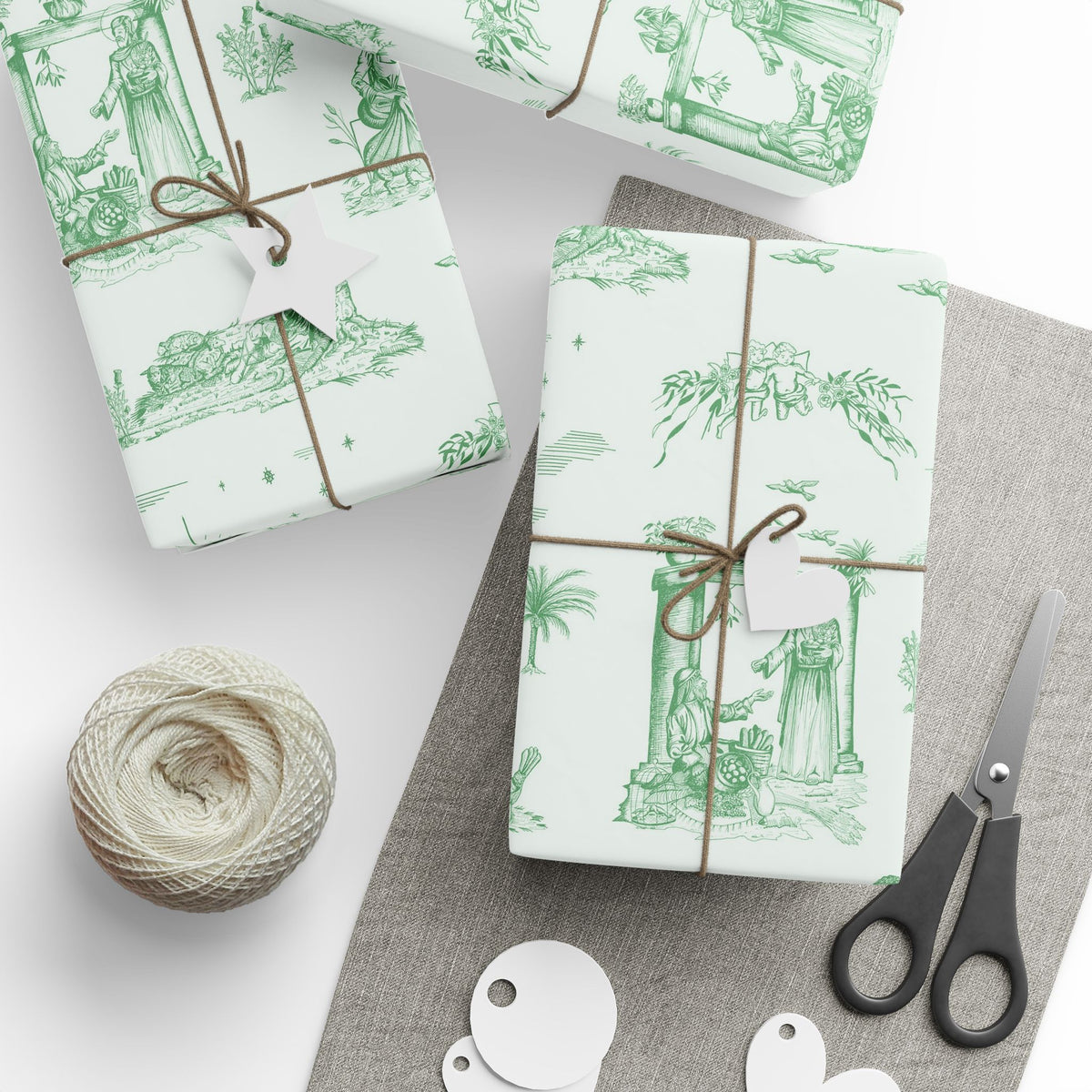Nativity Toile Fine Art Christmas Wrapping Paper | Woodland Green