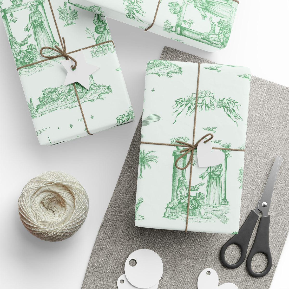 Nativity Toile Fine Art Christmas Wrapping Paper | Woodland Green