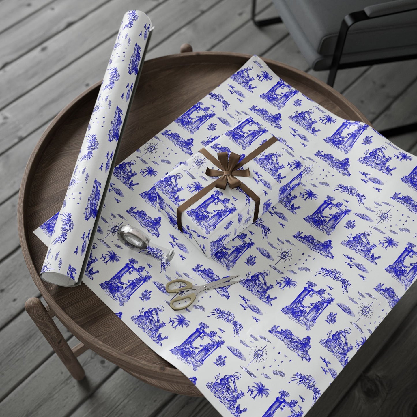 Nativity Toile Fine Art Wrapping Paper  in Midnight Blue
