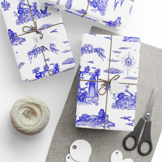 Nativity Toile Fine Art Wrapping Paper  in Midnight Blue