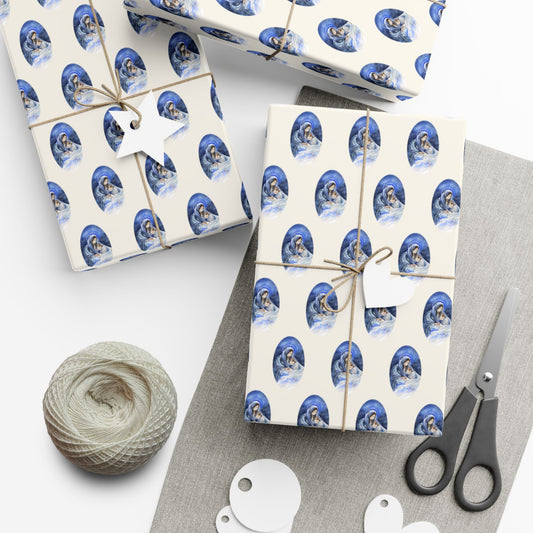 Madonna and Child Wrapping Paper | Blue Cameo Over Ivory Pattern