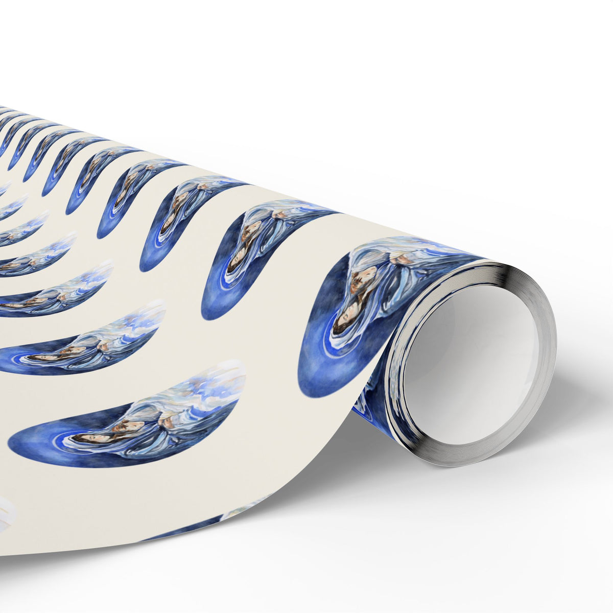 Madonna and Child Wrapping Paper | Blue Ovals over Ivory Ground