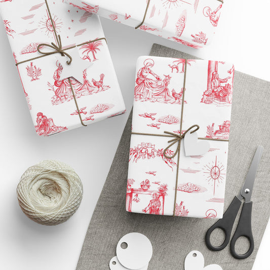 Nativity Toile Fine Art Wrapping Paper | Christmas Red