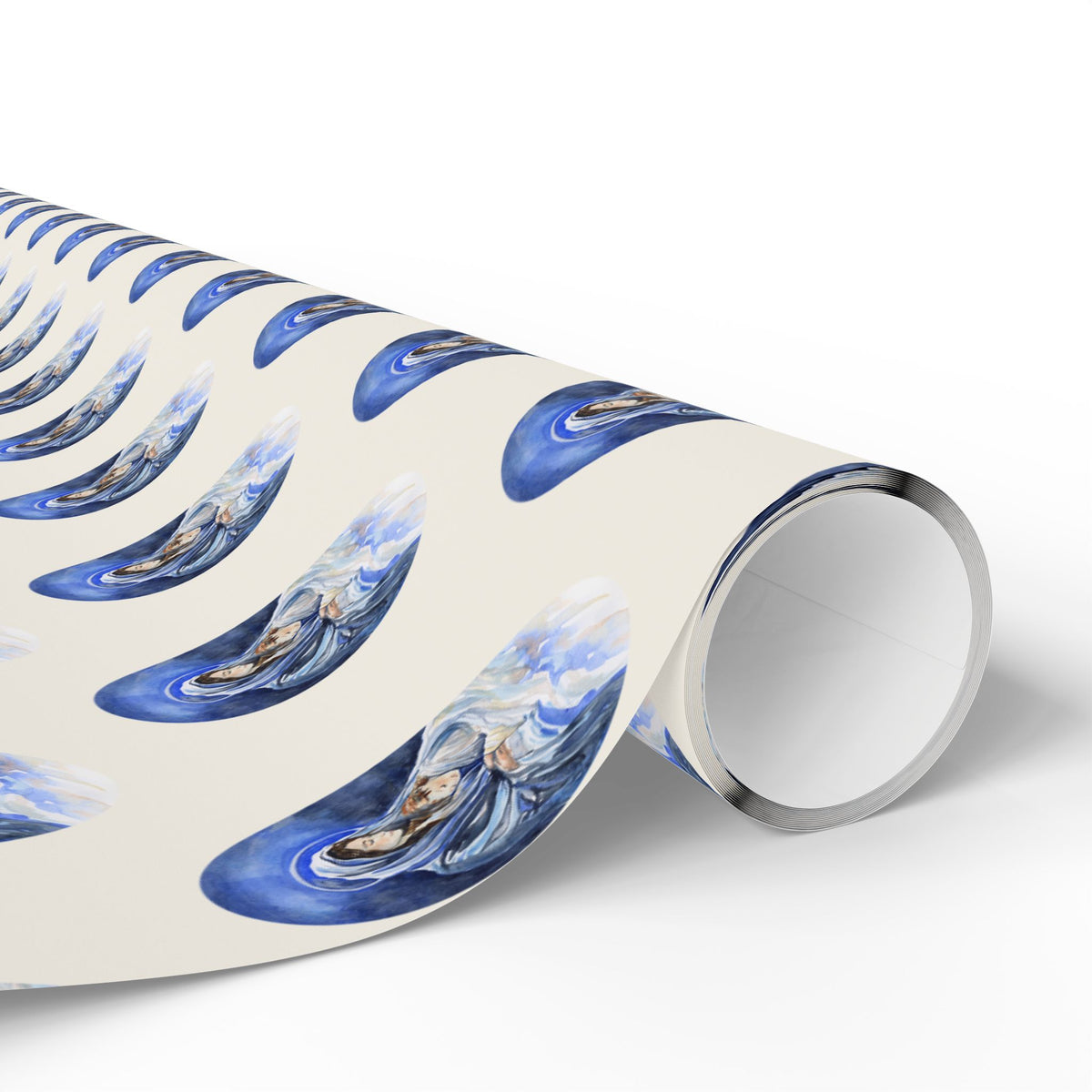 Madonna and Child Wrapping Paper | Blue Ovals over Ivory Ground