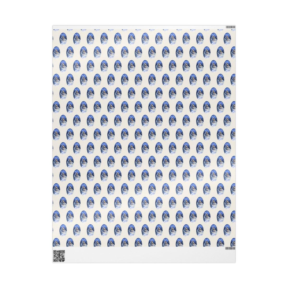 Madonna and Child Wrapping Paper | Blue Ovals over Ivory Ground
