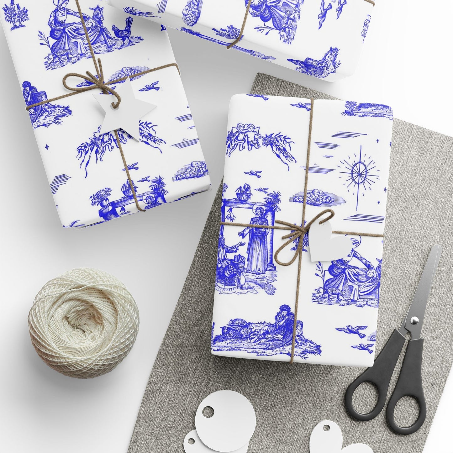 Nativity Toile Fine Art Wrapping Paper  in Midnight Blue