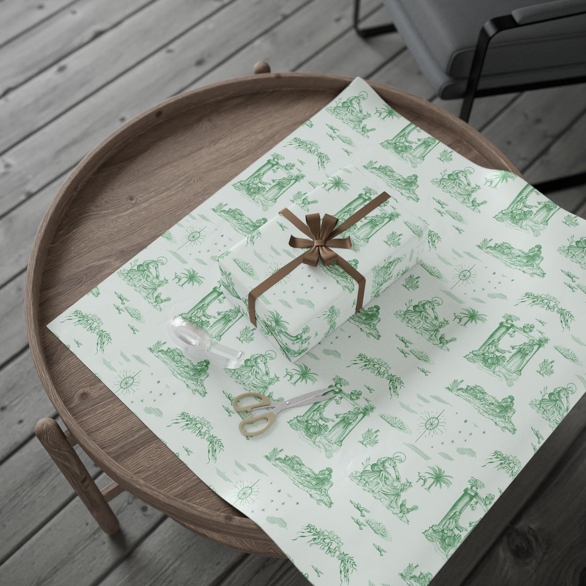 Nativity Toile Fine Art Christmas Wrapping Paper | Woodland Green