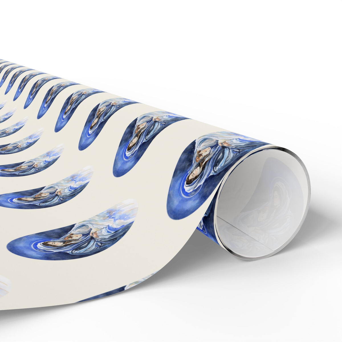 Madonna and Child Wrapping Paper | Blue Ovals over Ivory Ground