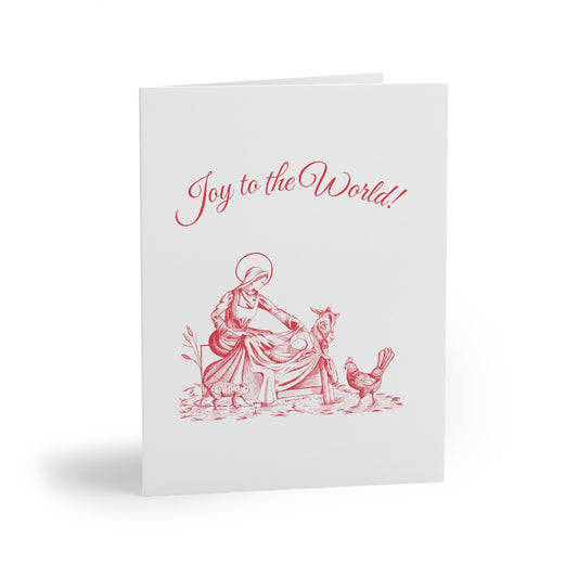 Christmas Nativity Toile Greeting Cards — 'Joy to the World' Red Vintage Illustration